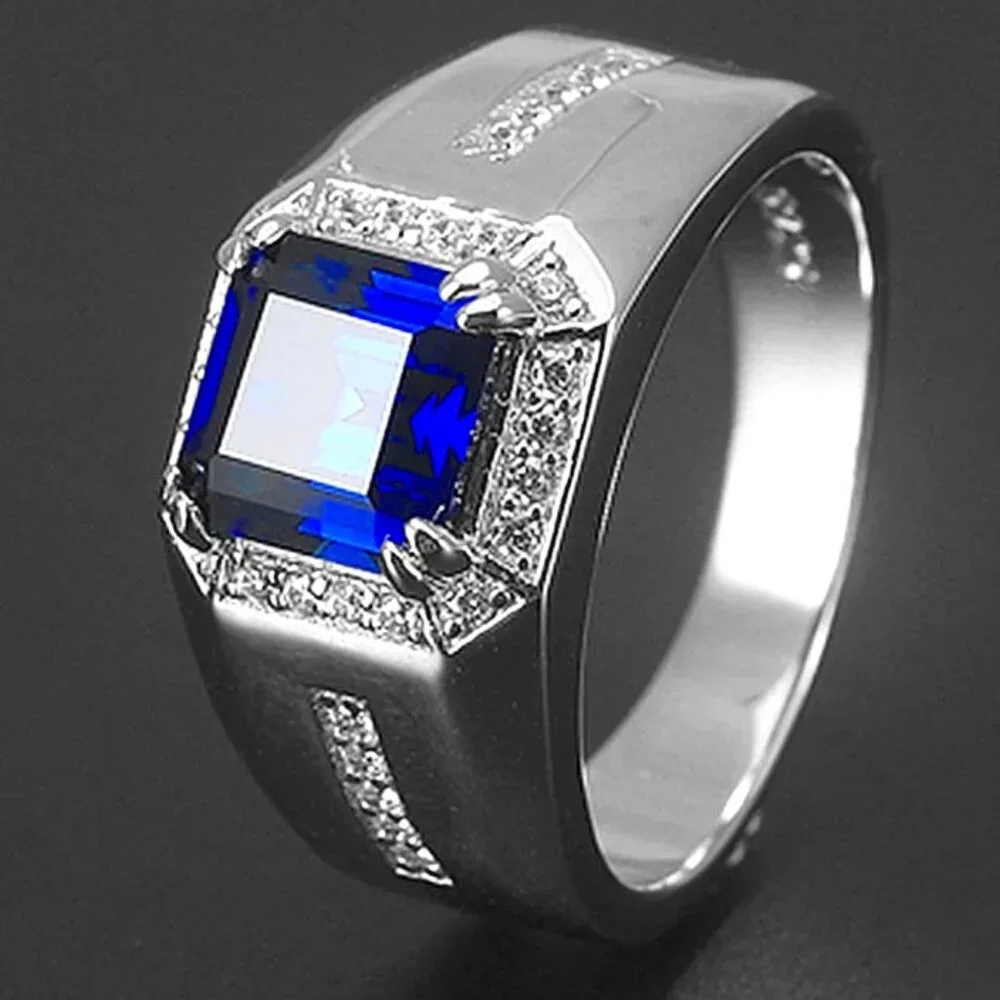 🆕 Men's Micro Pave 3.00ctw. Sapphire and Diamond Ring 18K White Gold Pltd 🆕 - Picture 2 of 7